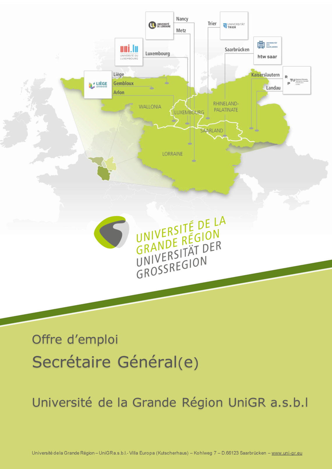 Offre d’emploi – Secrétaire Général(e) – UniGR – Sarrebruck